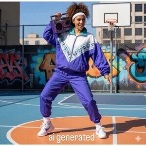 Vntg Winterset Windbreaker Track Suit Jacket Pants Large Aztec Print Prpl/Turq